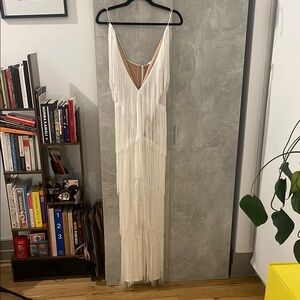 Low Cut White Fringe Jumpsuit